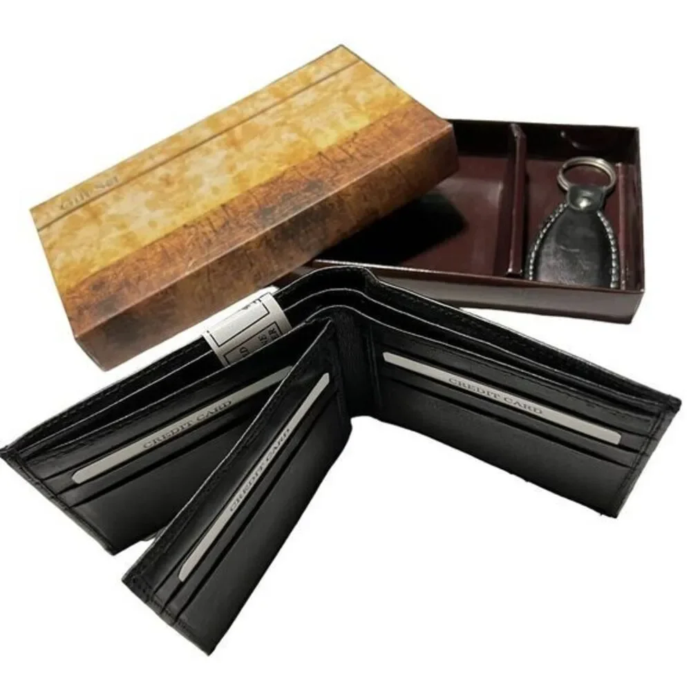 Bi-Fold Hand Crafted in Genuine Leather Black Wallets W/ Multi-Window Pass Case‎